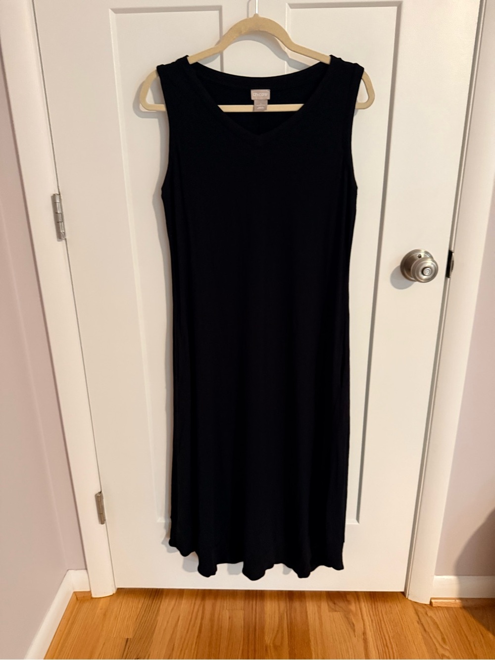 Chicos Classic Black Sleeveless V-Neck Midi T-Shirt Dress